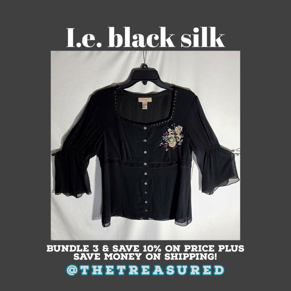 I.e. black silk blouse Embroidered